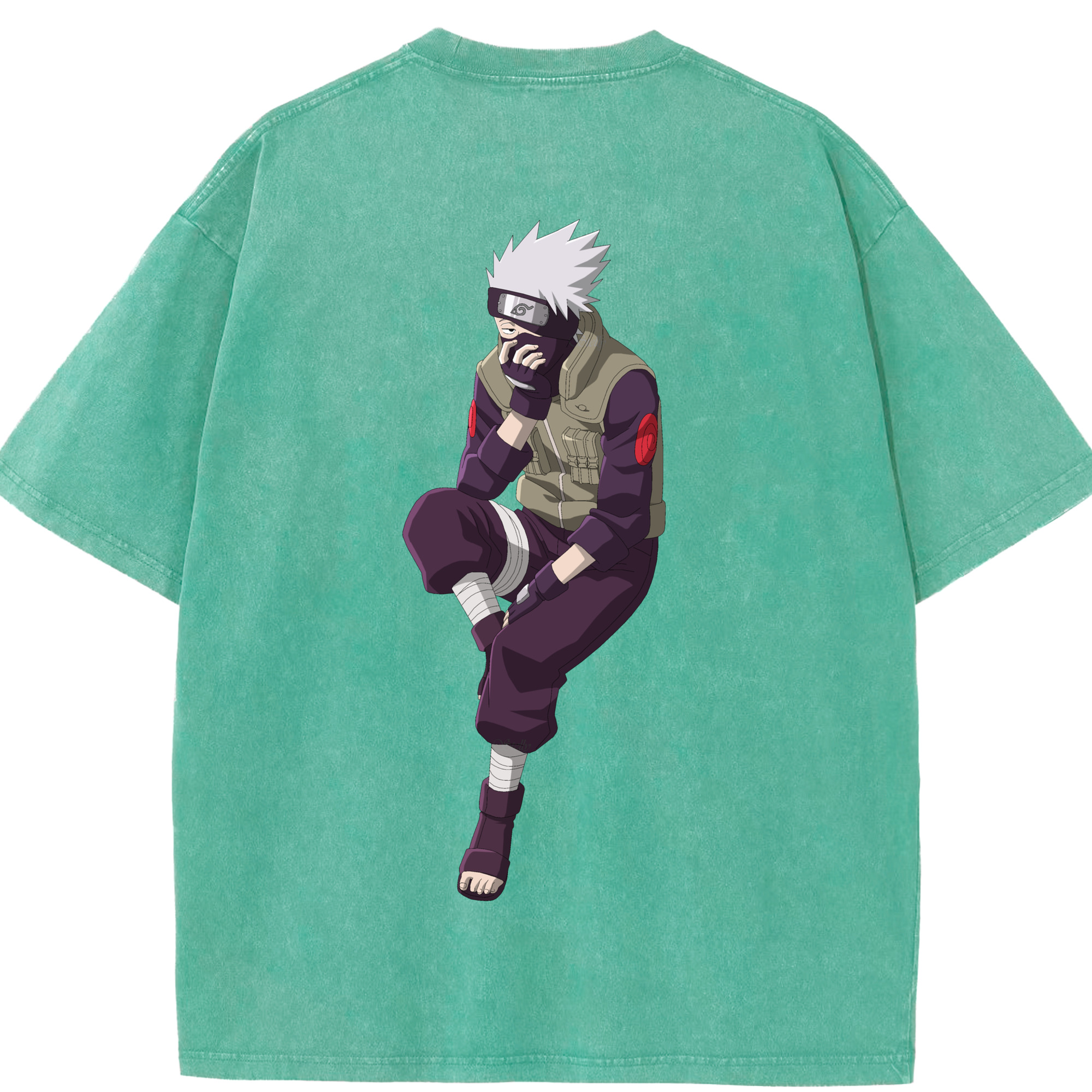 （画像用） NARUTO -ナルト- はたけ カカシ Hatake Kakashi 綿100% ヴィンテージ風 半袖Tシャツ（背面プリント）